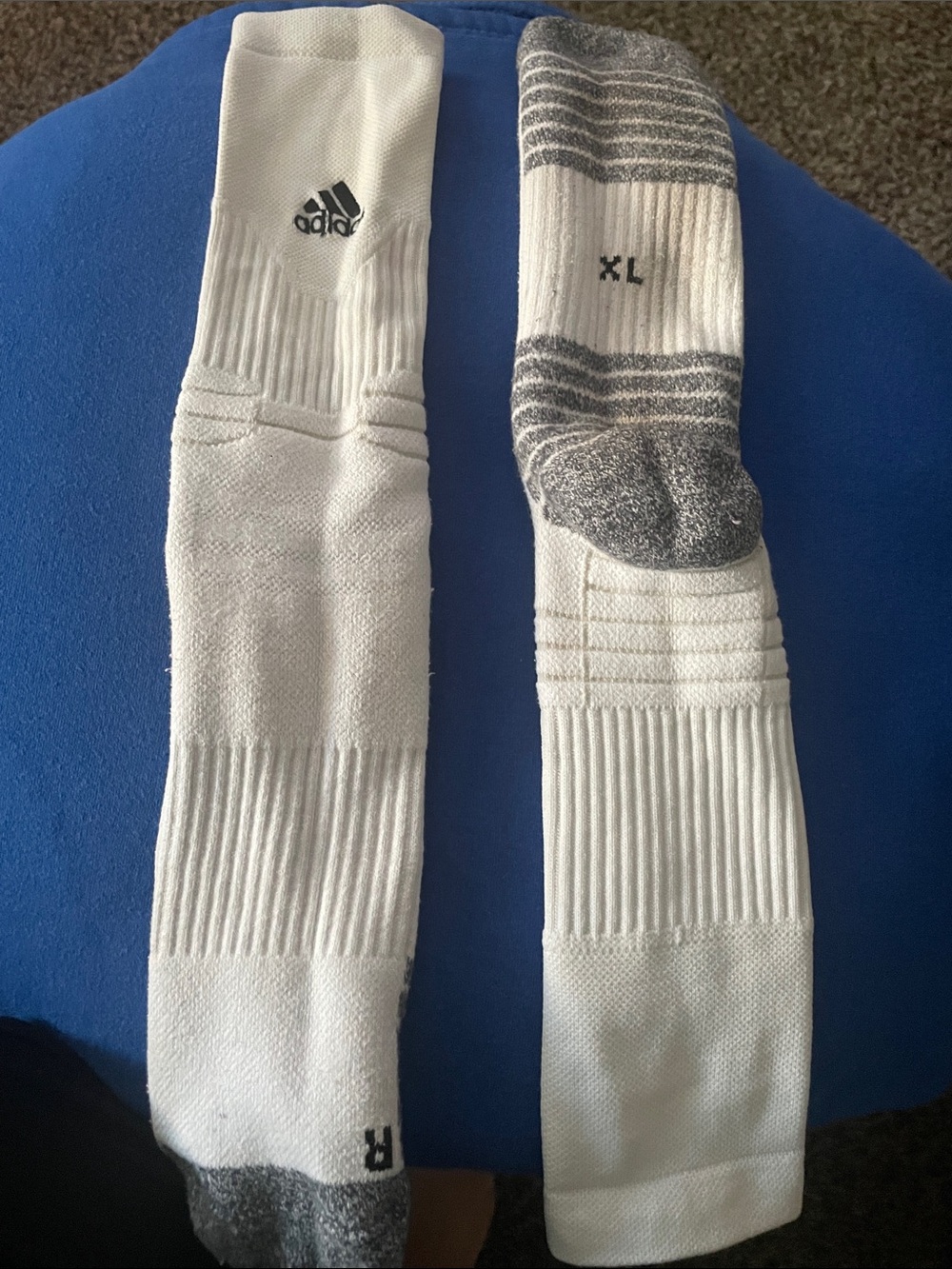 adidas White Crew Athletic Socks with Gray Accents - XL